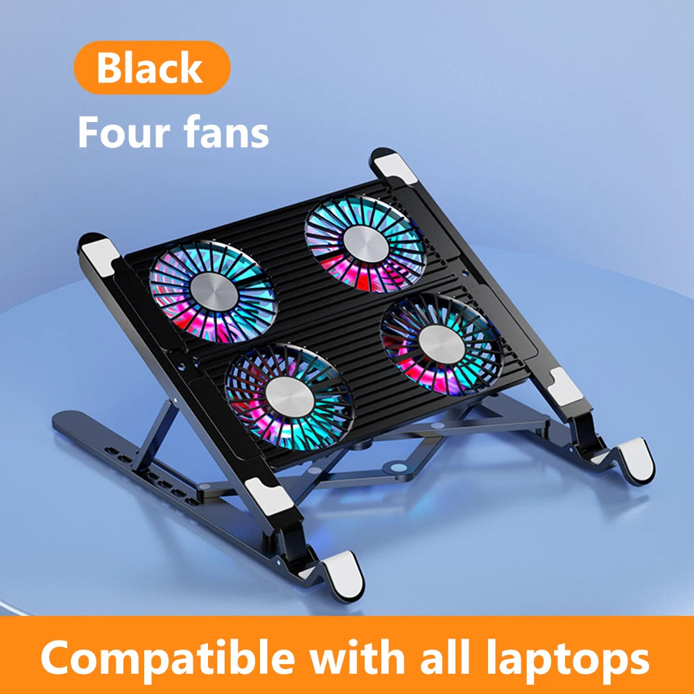 Laptop Cooling Fan with 2/4 Fans Foldable Gaming Laptop Cooler Fan RGB Silent Portable Laptop Holder for 11-17.3 Inch Notebook