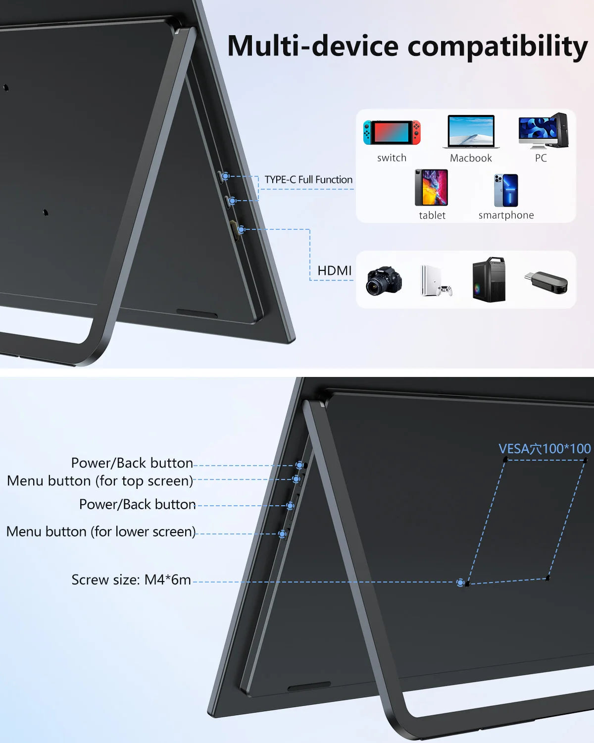 UPERFECT 23.8" Dual Monitor 100Hz USB-C HDMI Portable Gaming Display Laptop Extender Screen 1080P HDR For Wins Mac Android IOS