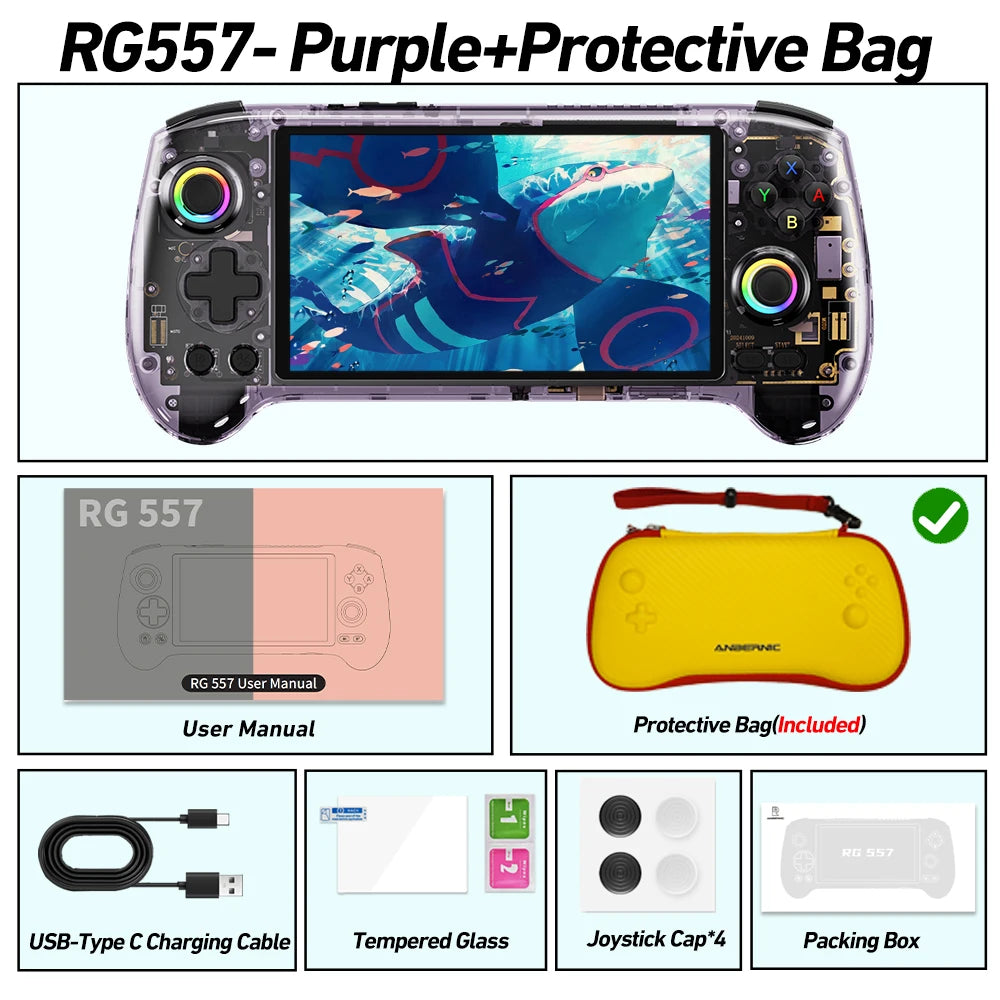 ANBERNIC RG557 Handheld Video Game Console Android 14 Gaming Console 5.48" AMOLED HD Screen Support RGB Lighting 5500mAh Android