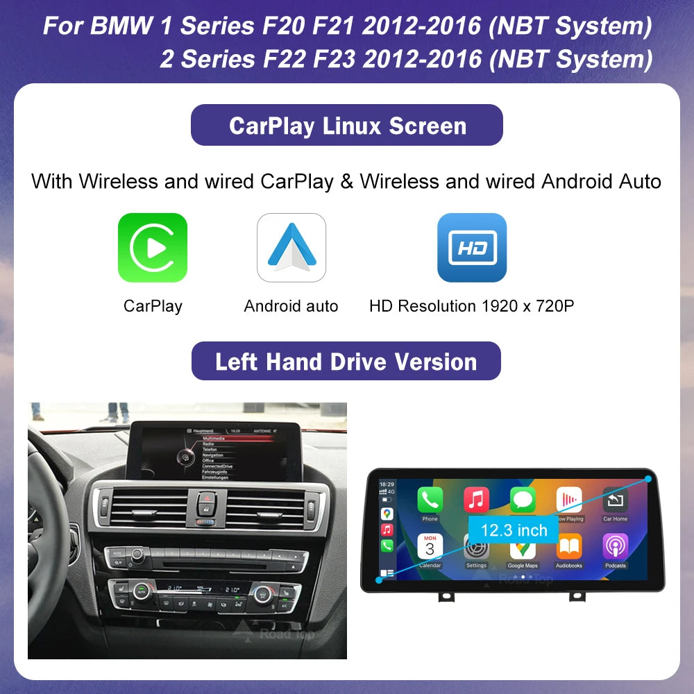 1920*720 Multimedia Touch Screen For BMW 1/2/3/4 Series F20/F21/F22/F30/F31 F33 F34 F36 Android Auto NBT System Wireless Carplay