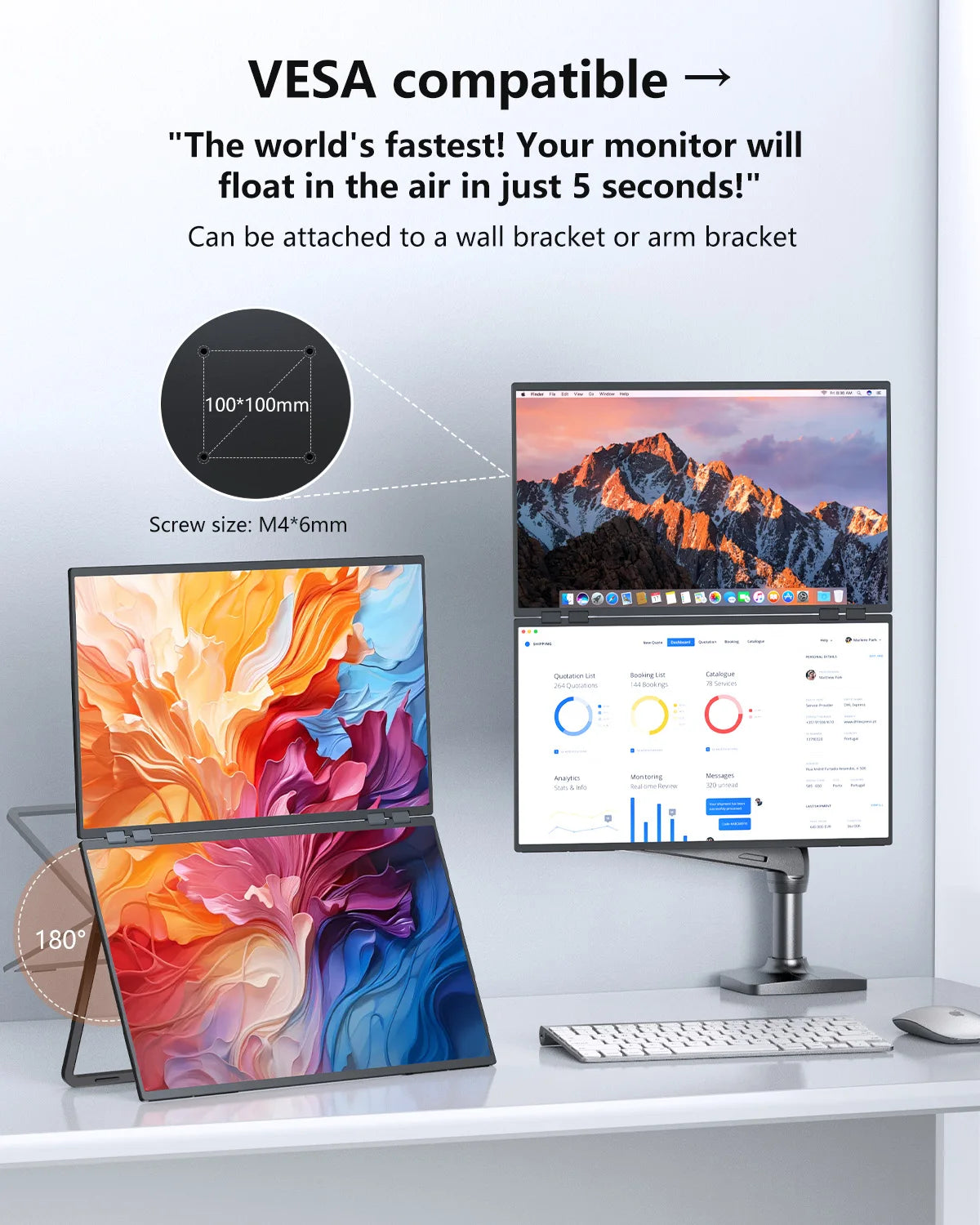 UPERFECT Delta Mega 23.8 Inch 100Hz Dual Screen Stacked Computer Monitor 1080P USB-C HDMI Gaming Laptop Extender Screen w/ VESA