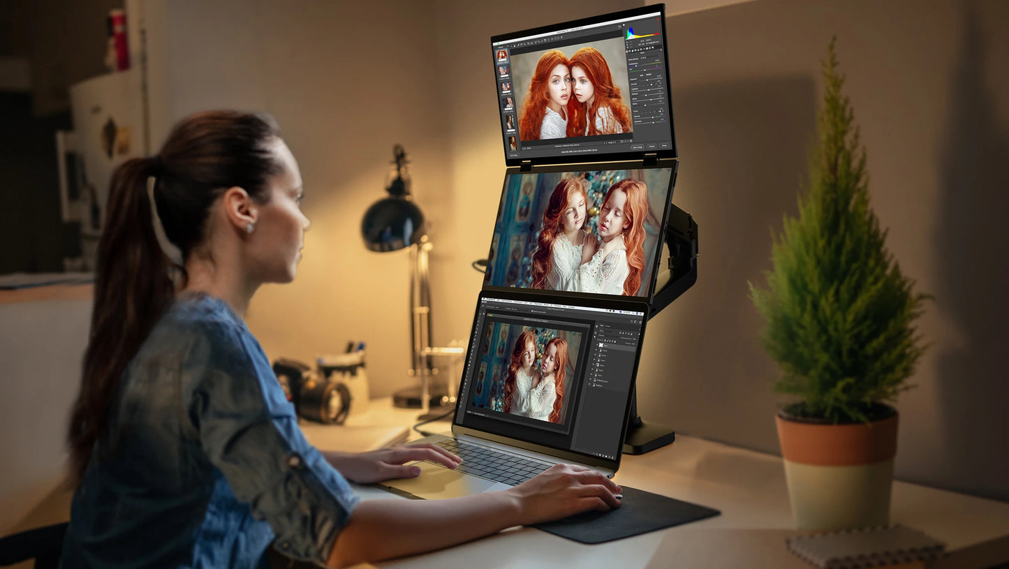 UPERFECT Triple Screen 15.6"/18.5“ Portable Foldable Monitor Dual Screen with Stand Extender 1080P FHD IPS for Laptop Windows