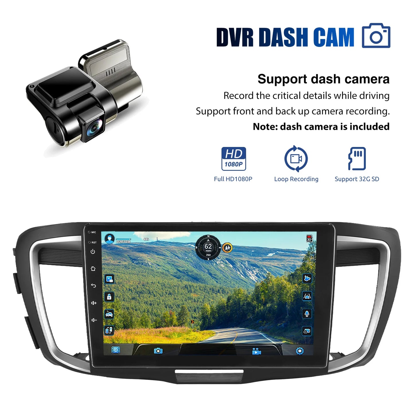 2+32G Apple Carplay For Honda Accord 2014-2017 Android 14 10" Car Stereo GPS Navigation Bluetooth FM/RDS Radio IPS Touch Screen