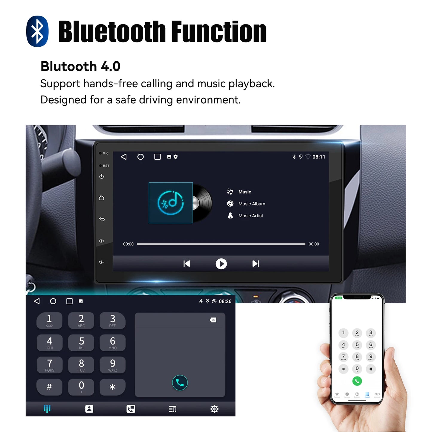 7" Double 2 DIN Android 14 CarPlay Car Stereo Multimedia Video Player GPS Navigation Wifi FM/RDS Bluetooth Multimedia Fit Nissan