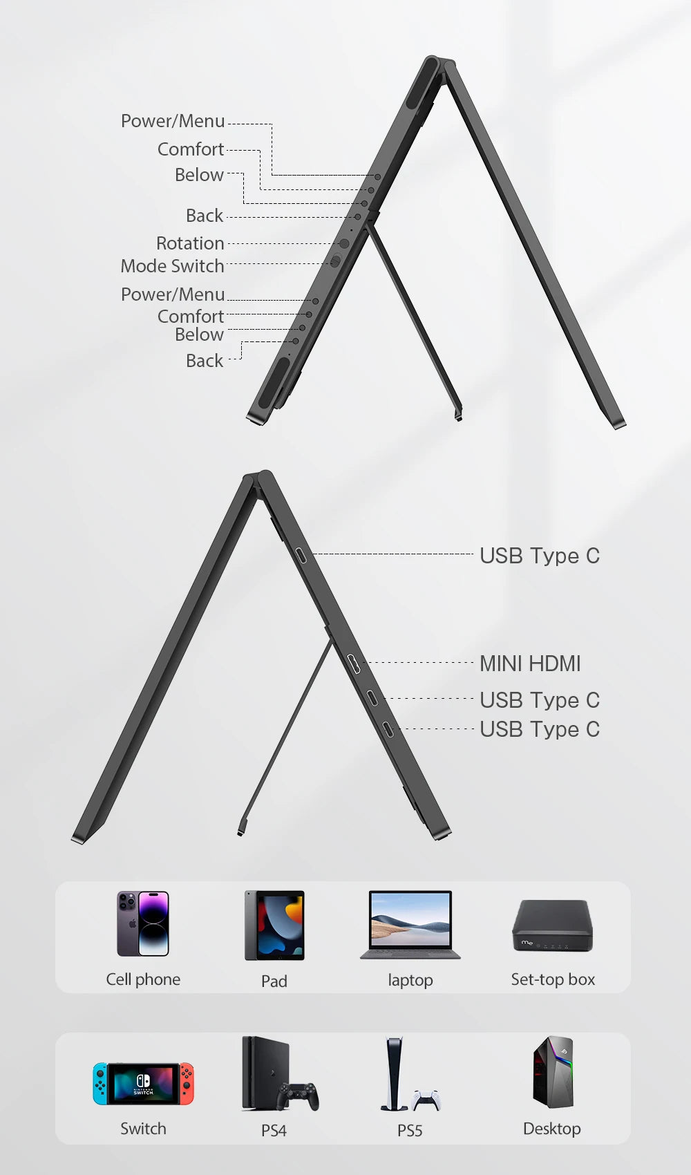 EVICIV 15.6" Dual Portable Monitor for Laptop Screen Extender 1080P HDR 360° Folding Stacked Triple Monitor with Stand for PC