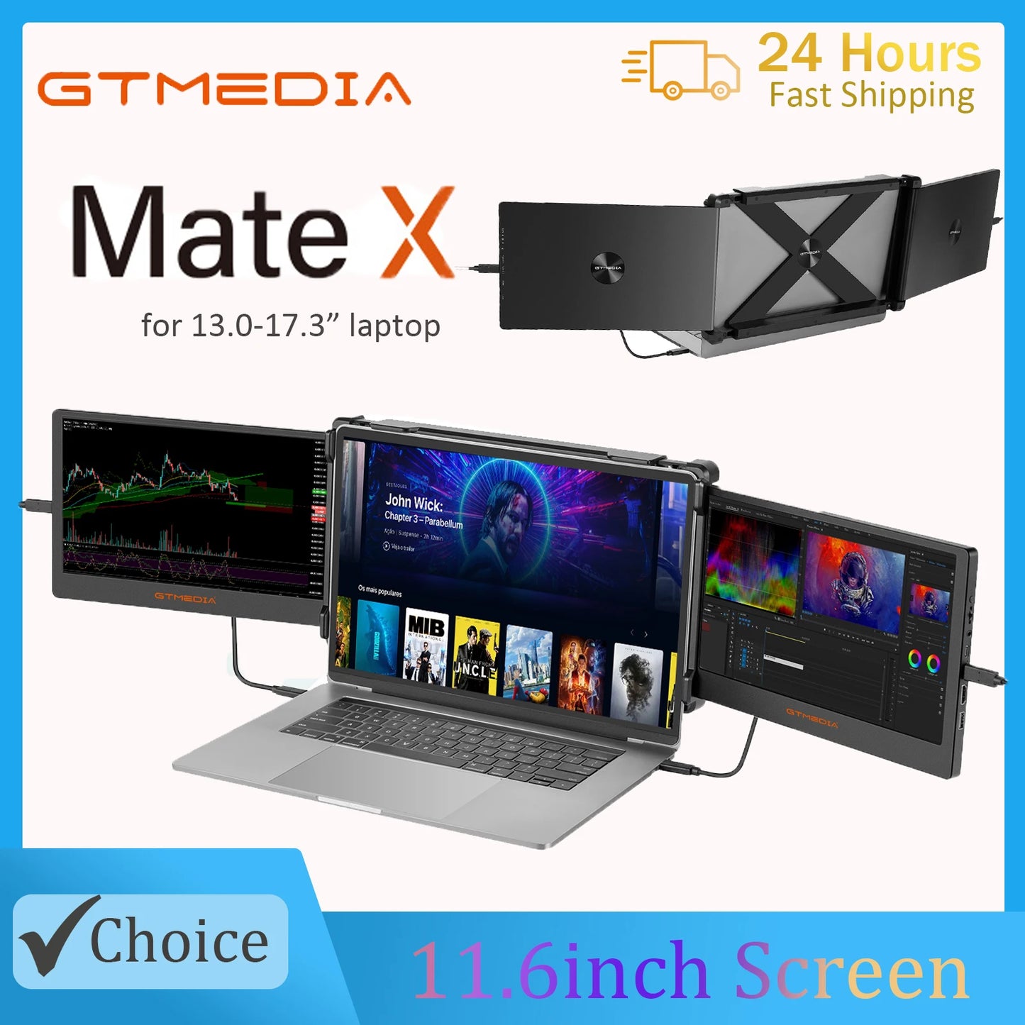 GTMEDIA Mate X 11.6 inch Portable Dual-screen Monitor 1920*1080 IPS FHD Screen Multi-system Compatible for 13.0-17.3in Laptop