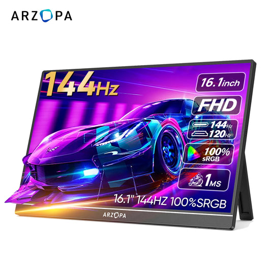 ARZOPA 16.1 inch 100% sRGB 144Hz Portable Monitor Gaming  Laptop Display with Type C Mini HDMI For PS/Steam/Deck/Switch/PC/Mac
