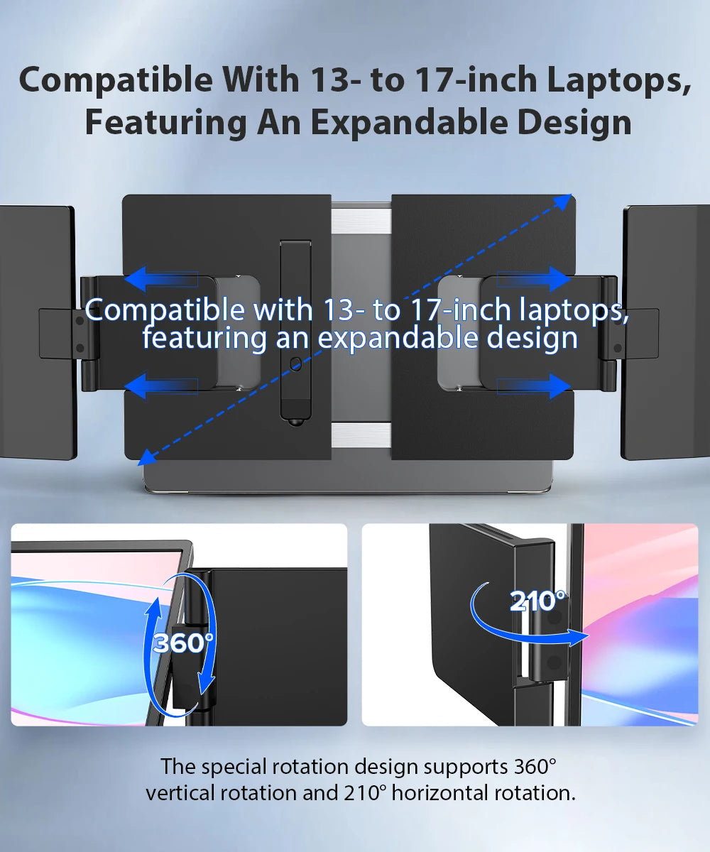 UPERFECT 14" 2K Triple Portable Monitor 2240x1400 QHD IPS Dual Display with Rotation Kickstand Laptop Screen Extender for MacOS