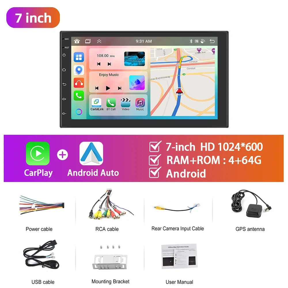 Podofo 10.1"/9"/7 " Android Car Radio 2Din Multimedia Video Player Carplay Android Auto Car Stereo For Toyota Volkswagen Hyundai