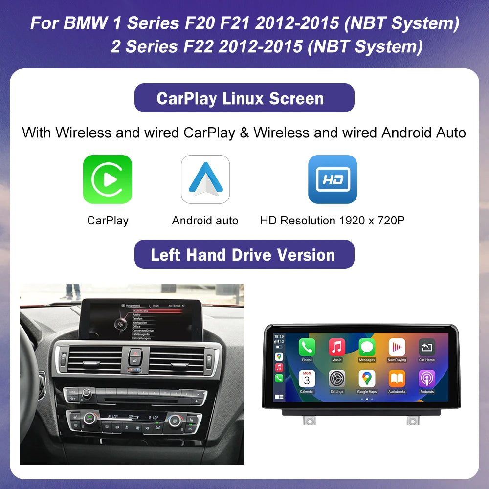 1920*720 Multimedia Touch Screen For BMW 1/2/3/4 Series F20/F21/F22/F30/F31 F33 F34 F36 Android Auto NBT System Wireless Carplay