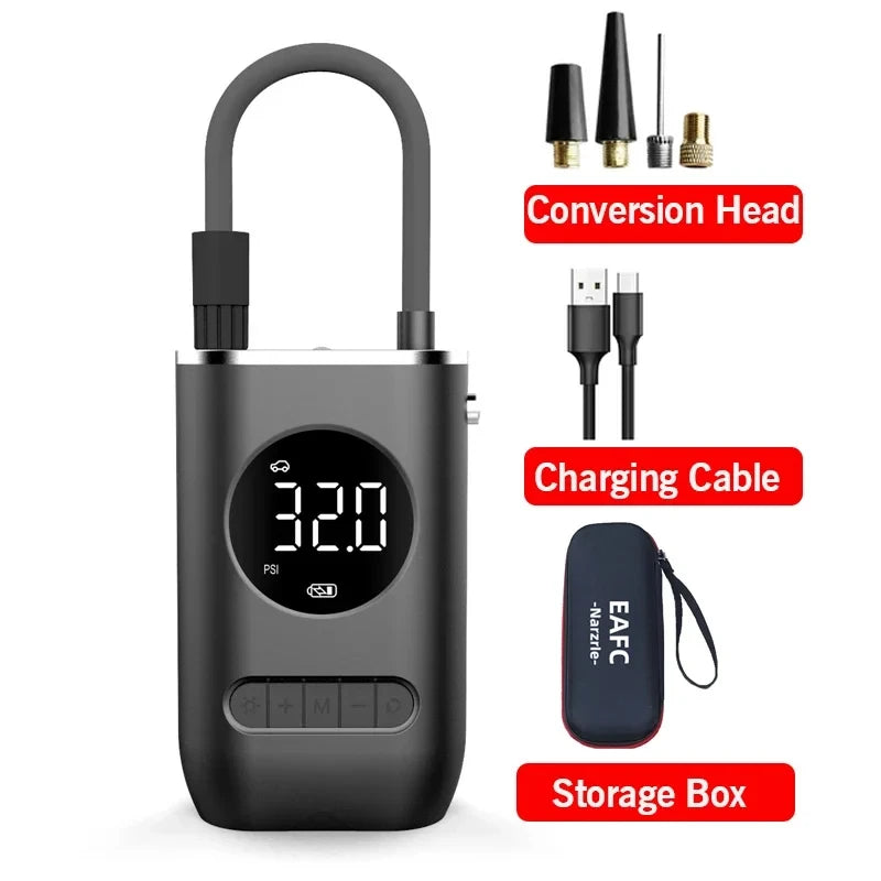 EAFC 120W Handheld Air Compressor Wireless/Wired Inflatable Pump Portable Air Pump Tire Inflator Digital for Car Bicycle Balls