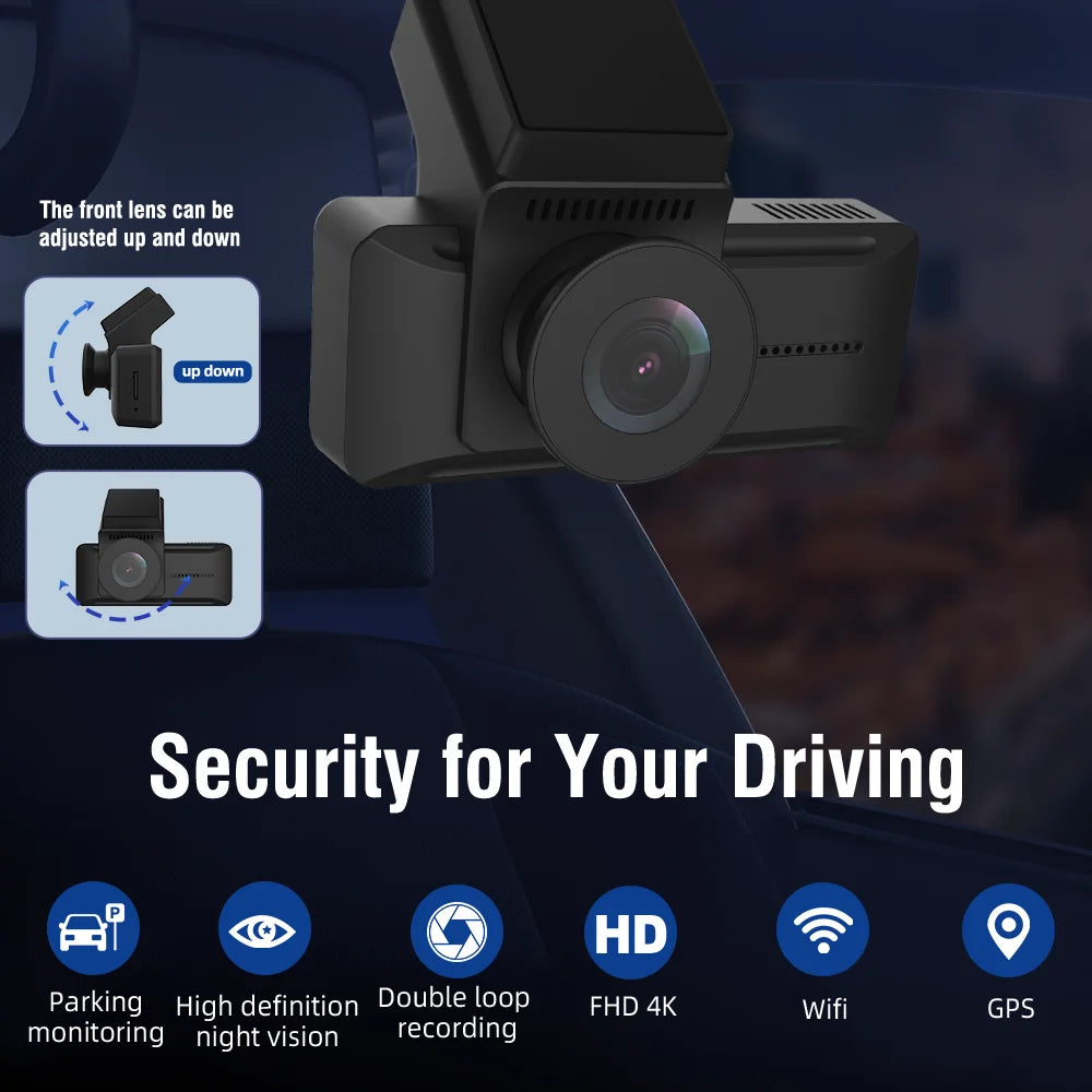 QOZ 4K WIFI Dash Cam Front Camera Dual Lens Dashcam Car DVR Video Recorder with GPS Night Vision 24H Parking for Car