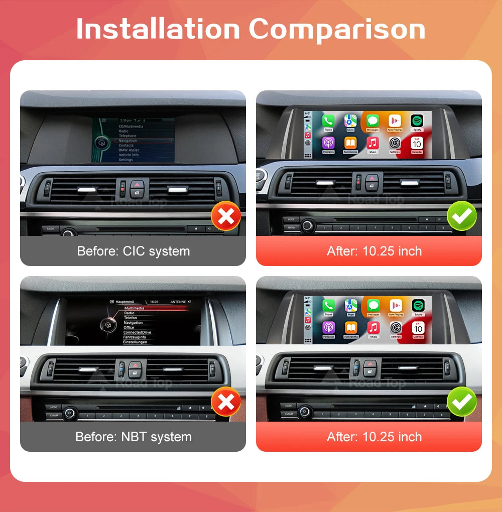 Wireless CarPlay Android Auto Car Radio Multimedia Player Linux Display Screen For BMW 5 Series F10 F11 2012-2017 CIC NBT