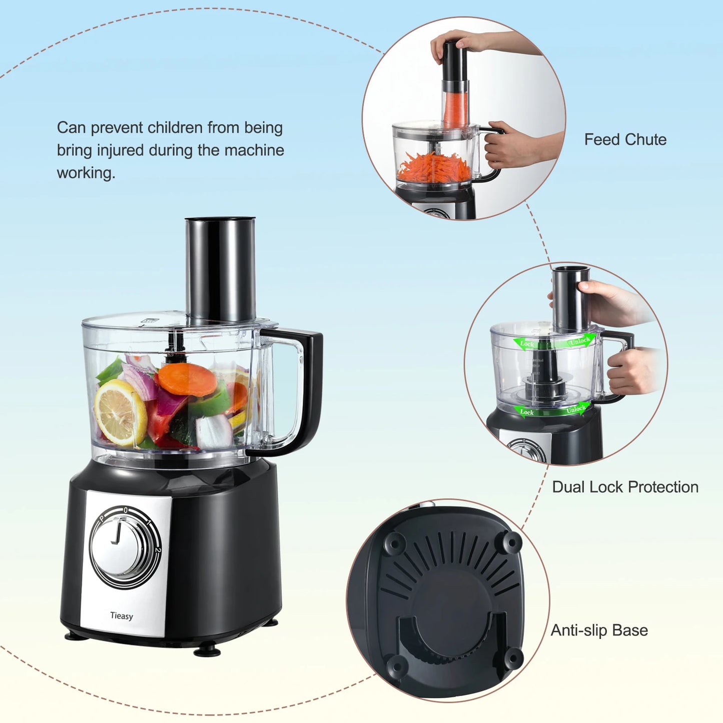 10-Cup (2.36L) 5-in-1 Electric Food Processor Powerful 600W Motor BPA-Free Easy Clean – Ideal for Smoothies, Dough, Baby Food
