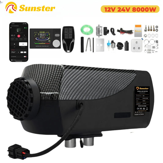 8KW portable Diesel Air Heater 12V&24V Bluetooth App,Constant temperature,ultra Low Noise Night Heater for RV tent campervan