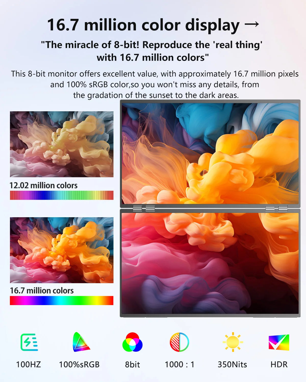 UPERFECT 23.8" Dual Monitor 100Hz USB-C HDMI Portable Gaming Display Laptop Extender Screen 1080P HDR For Wins Mac Android IOS