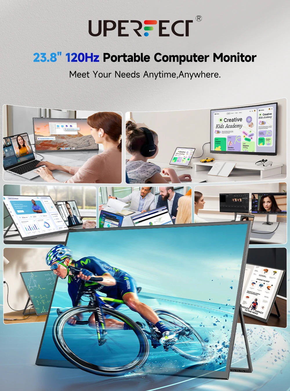 EVICIV 23.8" 120Hz Large Portable Monitor 1080P w/180° Adjustable Stand USB-C HDMI External Laptop Display for PS5/4 Desktop Mac