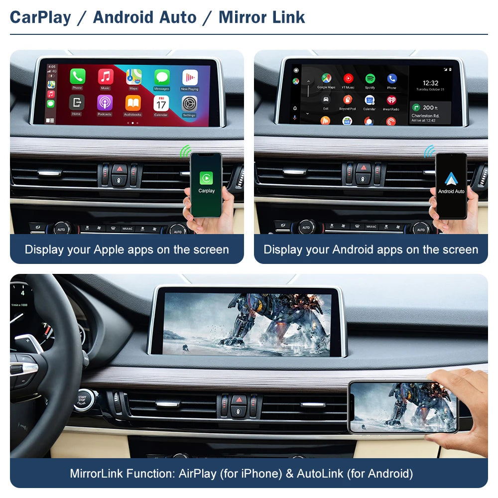 Road Top Wireless CarPlay Android Auto for BMW NBT EVO X5 F15 X6 F16 2014-2020 X1 F48 2016-2020 with Car Play Functions Airplay