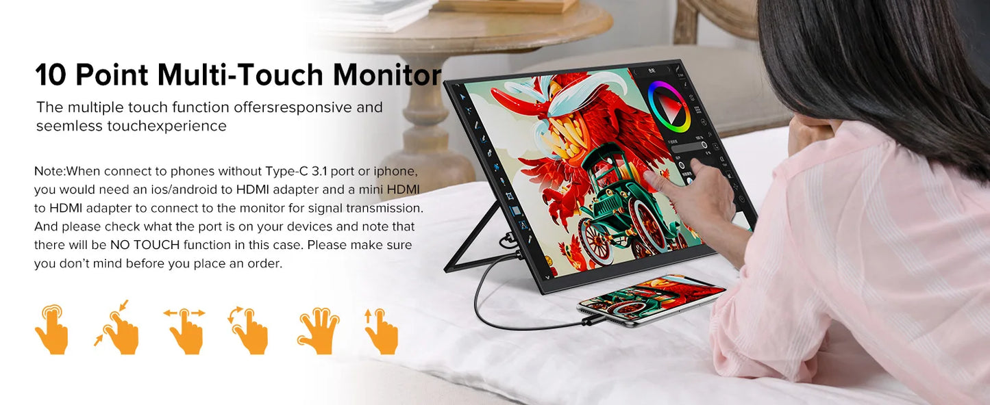 UPERFECT 18.5" Touchscreen Smart Portable Monitor with Metal Frame FreeSync 100%sRGB HDR 120Hz Gaming Screen Extender for Laptop
