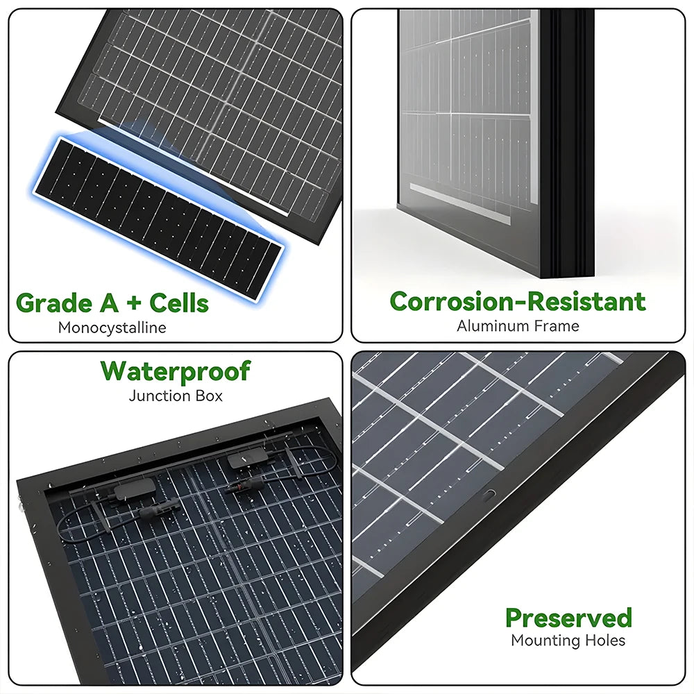 WERCHTAY 400W/200W/100W 12V Double Sided Solar Panels Monocrystalline 18BB Cells PV Power for Home Rooftop Camping