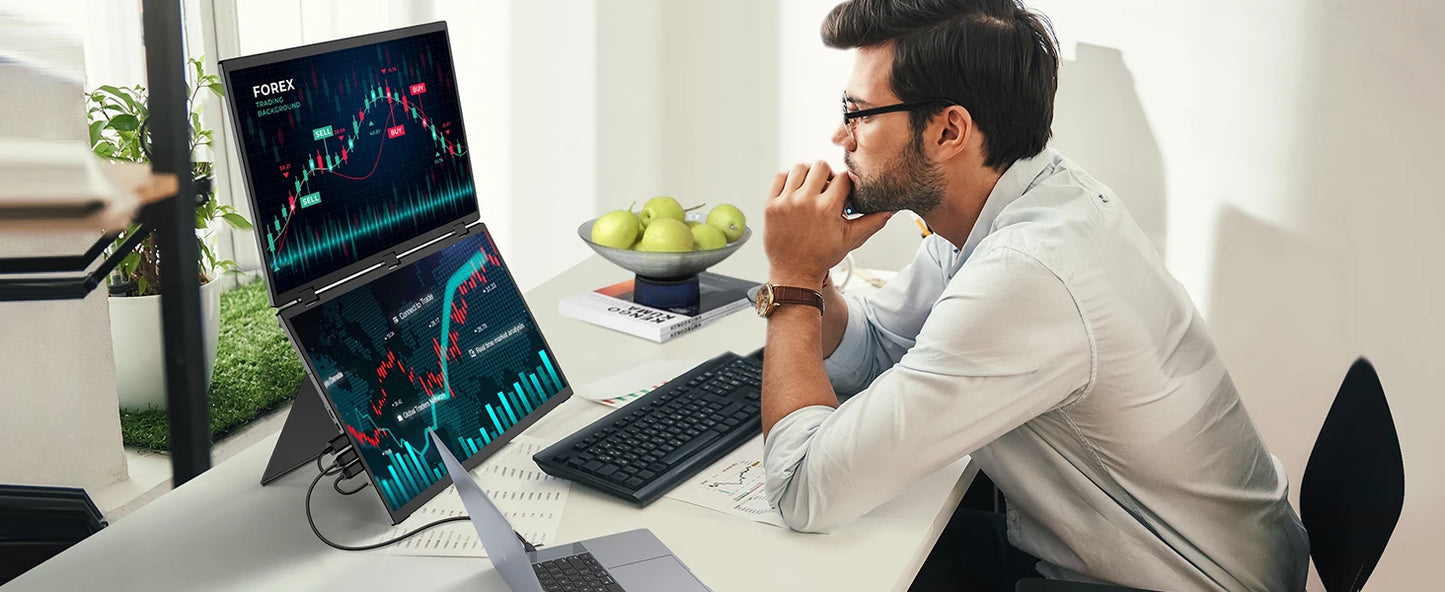 EVICIV 15.6" Dual Portable Monitor for Laptop Screen Extender 1080P HDR 360° Folding Stacked Triple Monitor with Stand for PC