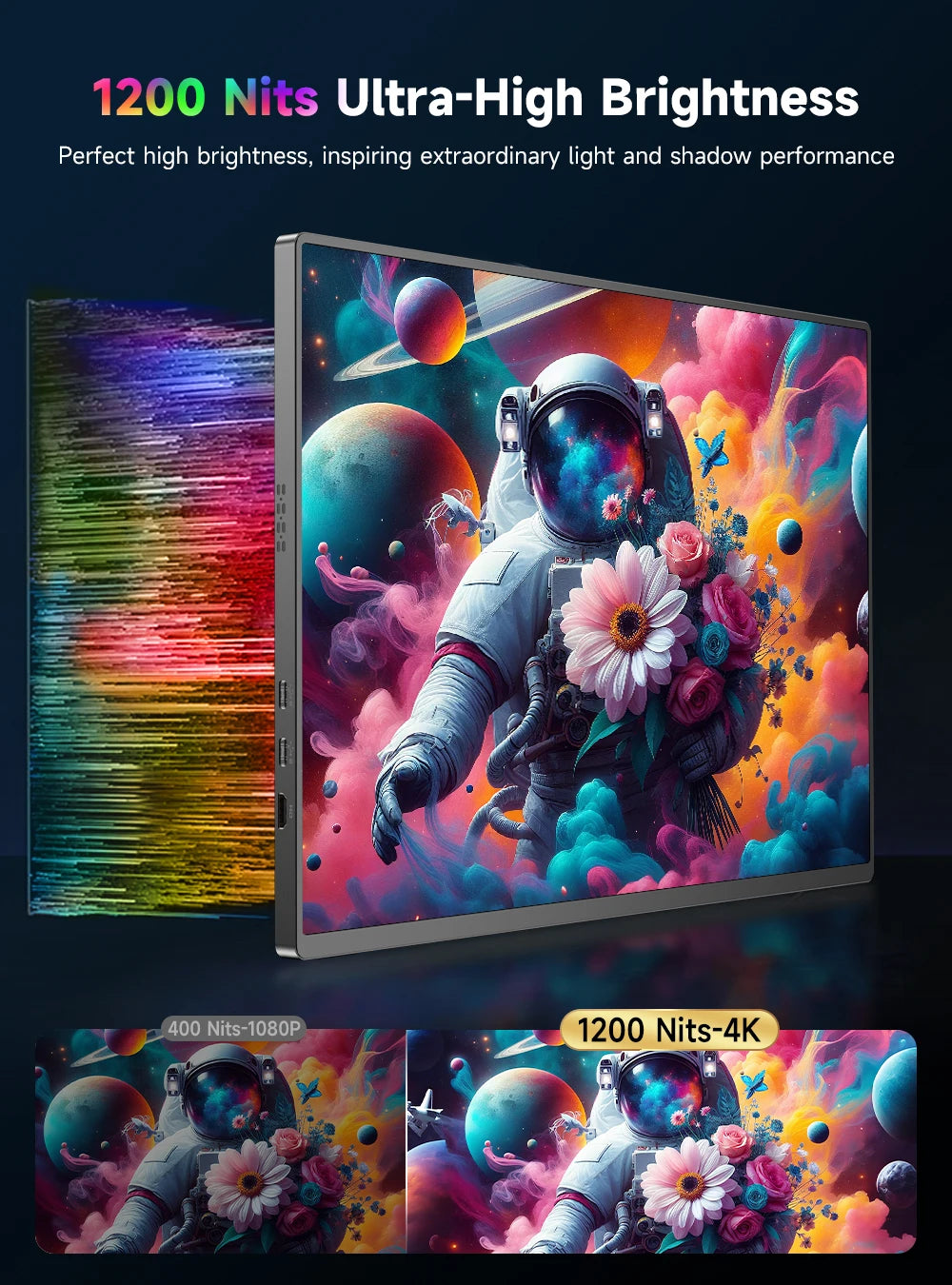 UPERFECT 16" 4K Portable Monitor 100%sRGB 1200Nits HDR FreeSync Travel Gaming Computer Display for Steam Deck Laptop Switch PS4