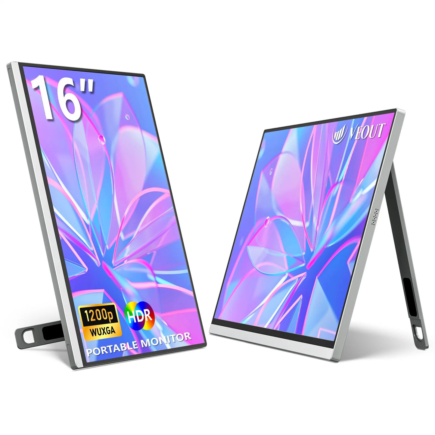 VEOUT Ultra-Portable 16inch 1920x1200 HD Monitor with Built-in Stand, HDR & Freesync, Plug-and-Play Connectivity for Smartphones