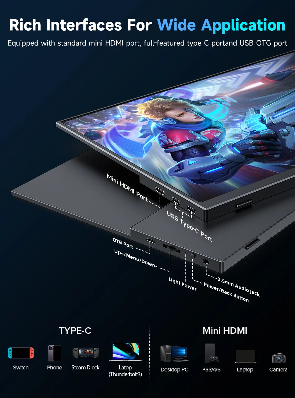 UPERFECT 4K Portable Monitor 13.4" 3840 * 2400 IPS HDMI USB C Computer Gaming Display Extenal Screen For Laptop PC Phone Switch