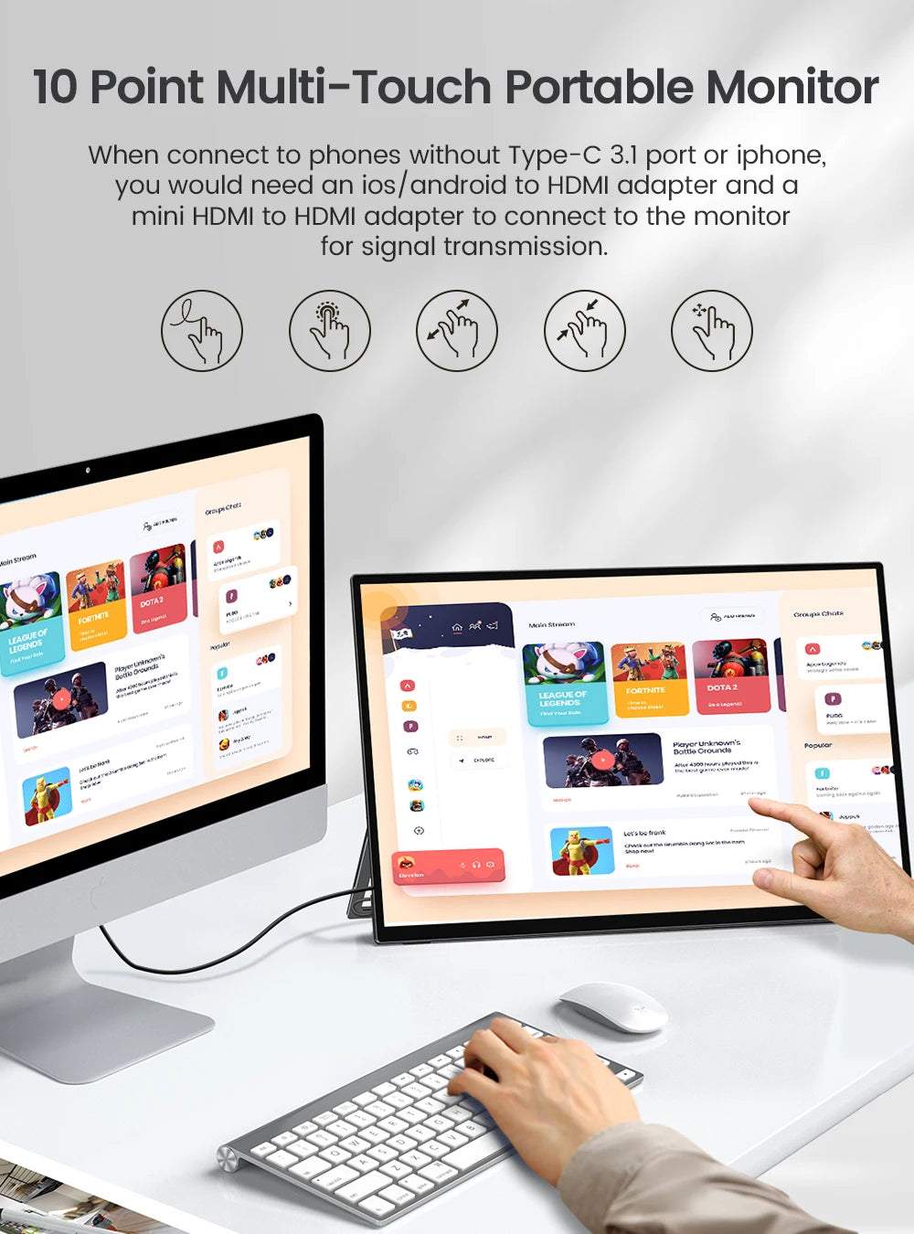 UPERFECT 18.5" Touchscreen Smart Portable Monitor with Metal Frame FreeSync 100%sRGB HDR 120Hz Gaming Screen Extender for Laptop