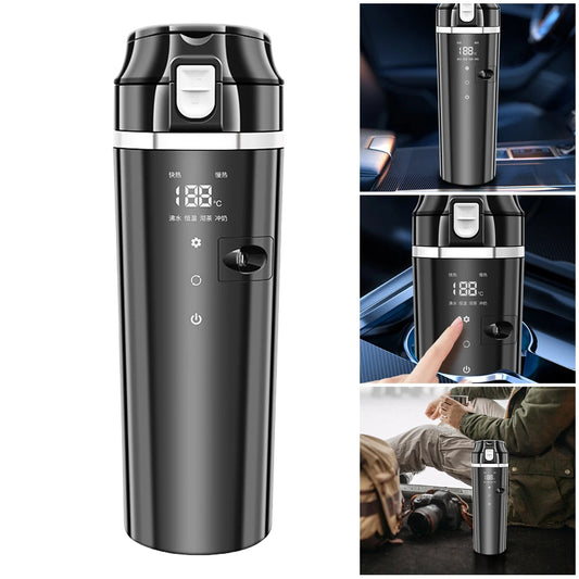 12V/24V Car Heating Cup Digital LCD Display Travel Coffee Mug Warmer Smart Temperature Control Thermos Cup Stainless Steel 500ML