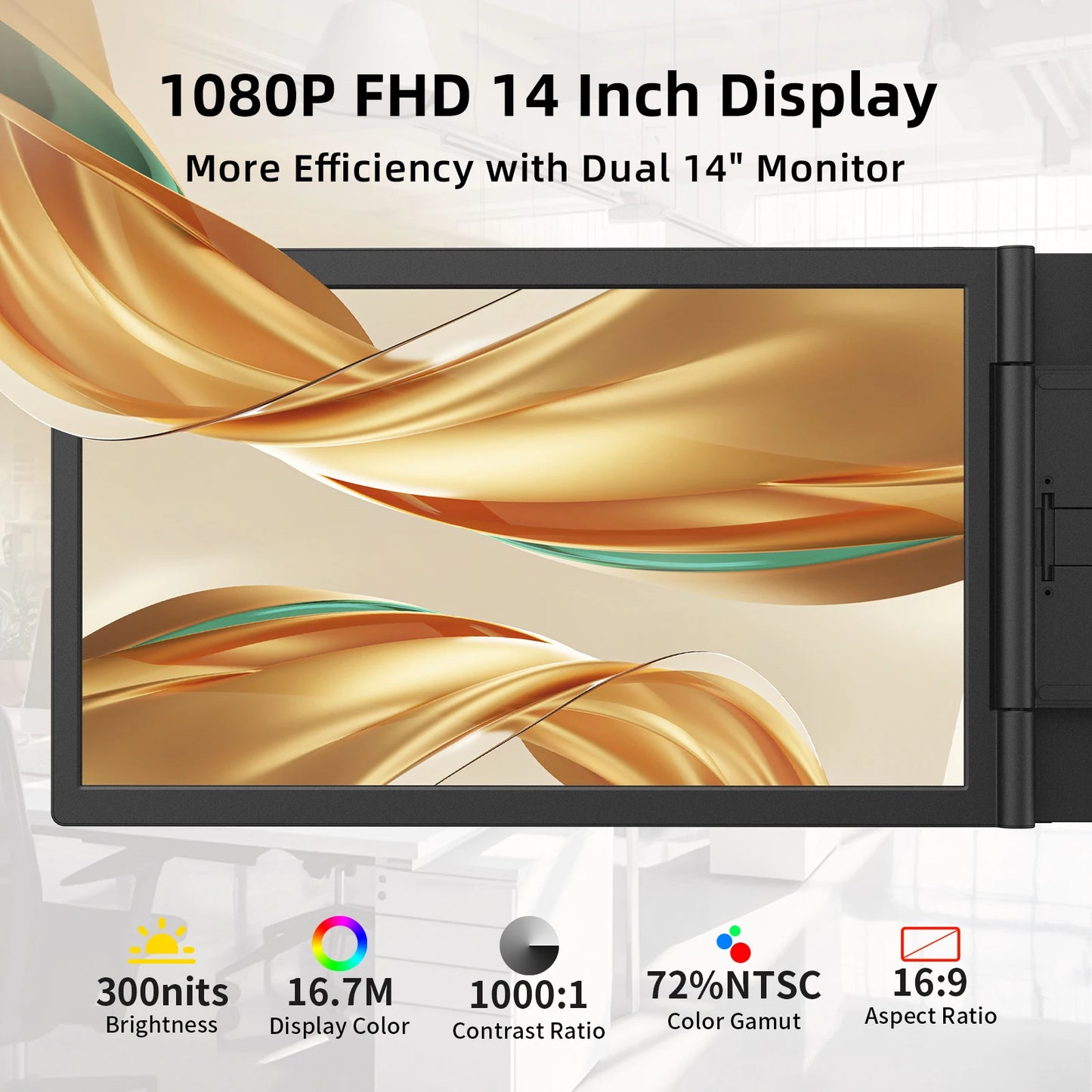 Amoudo 14 Inch 1920*1080P Dual Laptop Monitor IPS Portable Triple Monitor with USB-C Port for 14-16.5" Laptops Windows/Mac Xbox