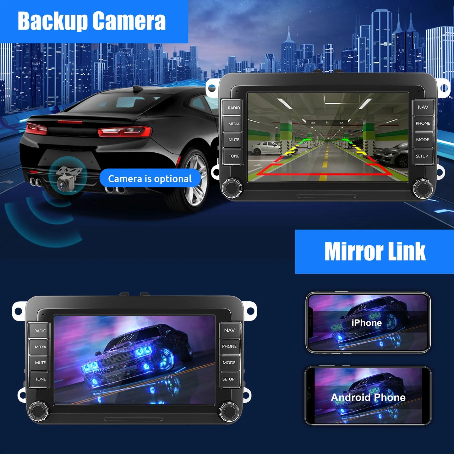 ESSGOO 7" Android 14 4G+64G Apple Carplay Car Stereo GPS NAVI WIFI RDS FM BT for VW Golf 5 6 Passat Polo Touran Tiguan Caddy EOS