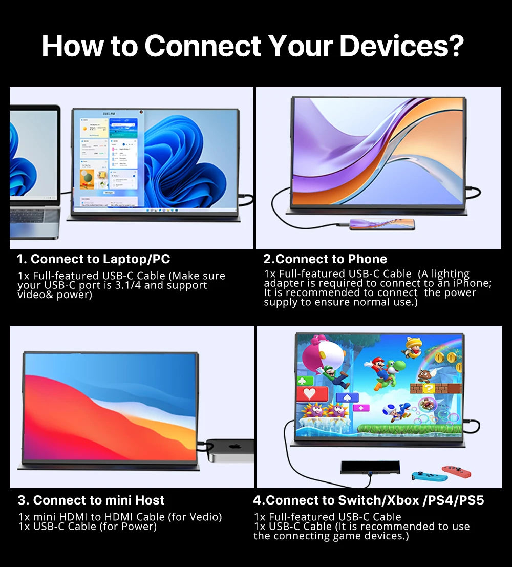 UPERFECT UGame 18 2K 144Hz Gaming Monitor 2560x1600 QHD 100% DCI-P3 Portable HDMI USB C Display For Laptop PC Mac Phone XBOX PS5