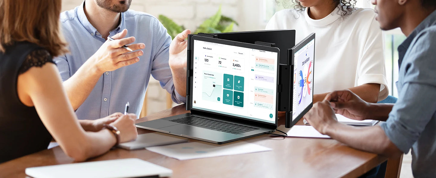 Amoudo 14 Inch 1920*1080P Dual Laptop Monitor IPS Portable Triple Monitor with USB-C Port for 14-16.5" Laptops Windows/Mac Xbox