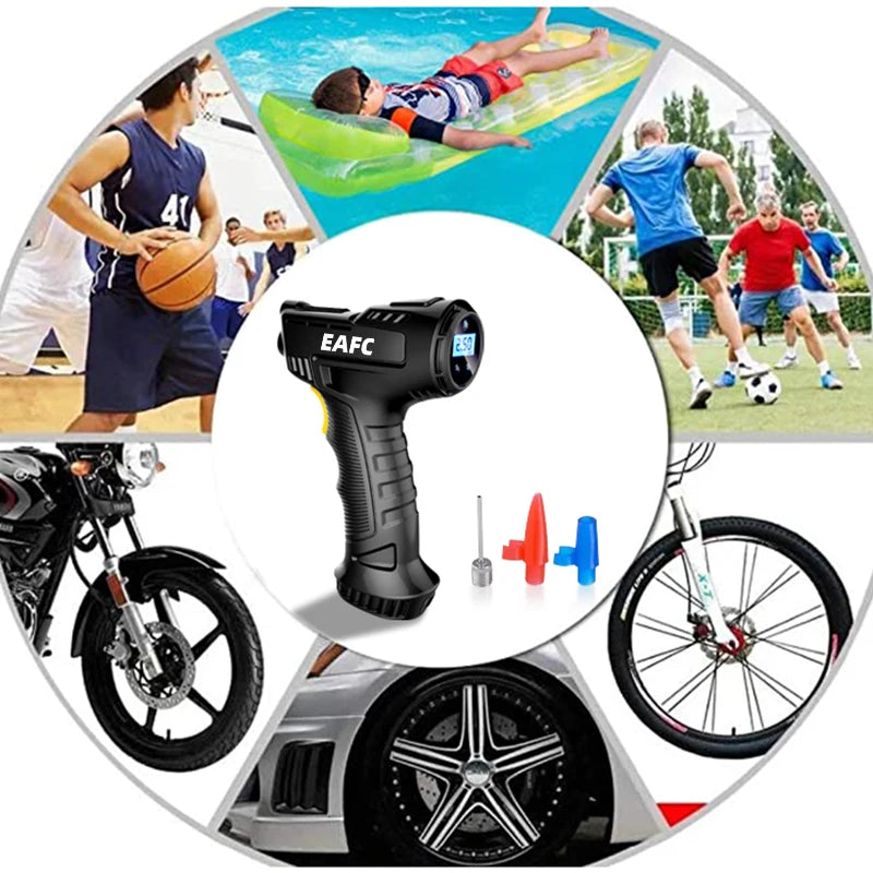 EAFC 120W Handheld Air Compressor Wireless/Wired Inflatable Pump Portable Air Pump Tire Inflator Digital for Car Bicycle Balls