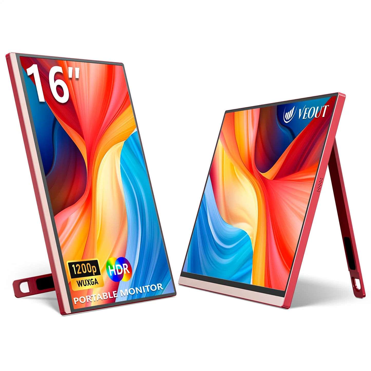 VEOUT Ultra-Portable 16inch 1920x1200 HD Monitor with Built-in Stand, HDR & Freesync, Plug-and-Play Connectivity for Smartphones