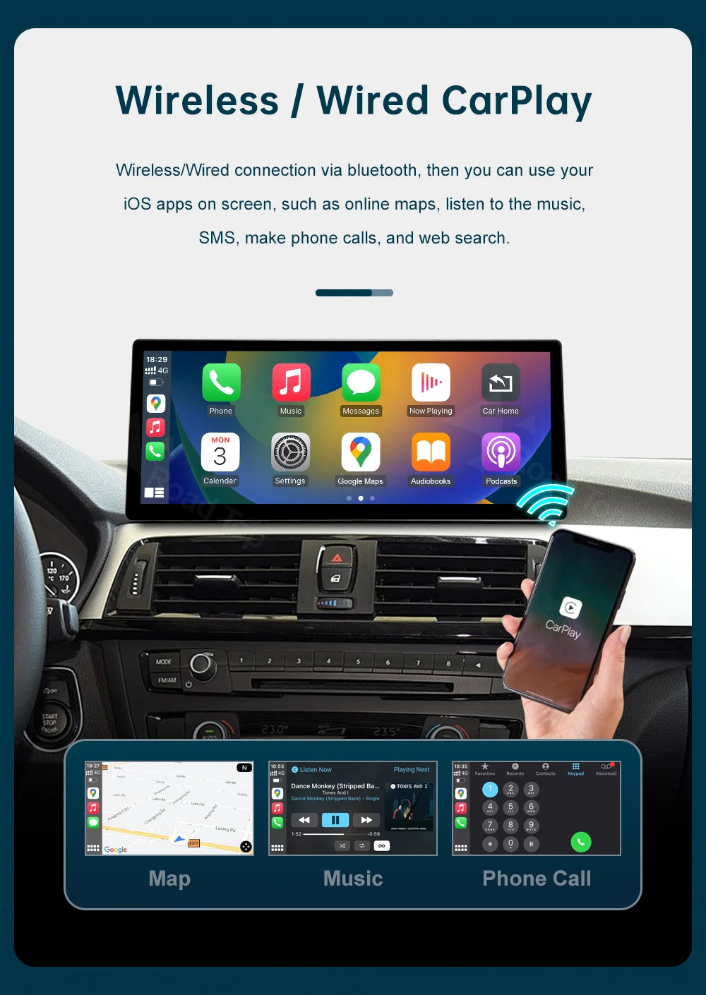 12.3 Wireless CarPlay Linux System Multimedia Display For BMW Series 3 4 F30 F31 F32 F33 F34 F36 2012-2018 Android Auto Airplay