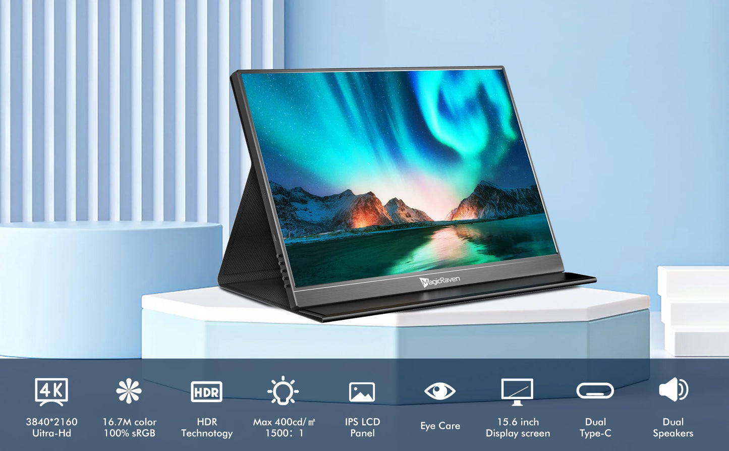 Amoudo 16 Inch 3840*2400P 60Hz Portable Monitor Dual USB C HDMI Second Computer Screen for PS4/5 Xbox Switch MAC PC Phone