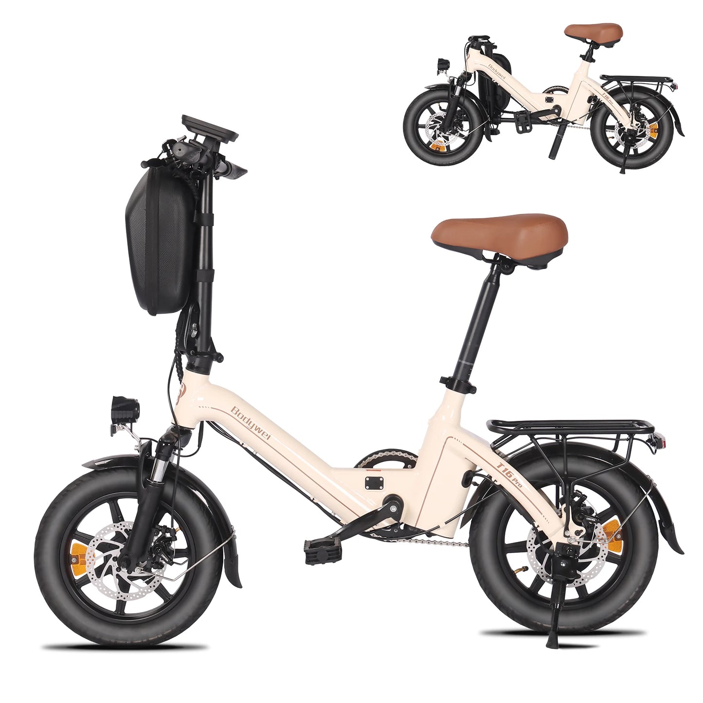 Bodywel T16PRO 14" Foldable Electric Bike 250W 36V 7.8Ah Lithium Battery Adults City E-Bike with LCD Display, Dual Disc Brakes