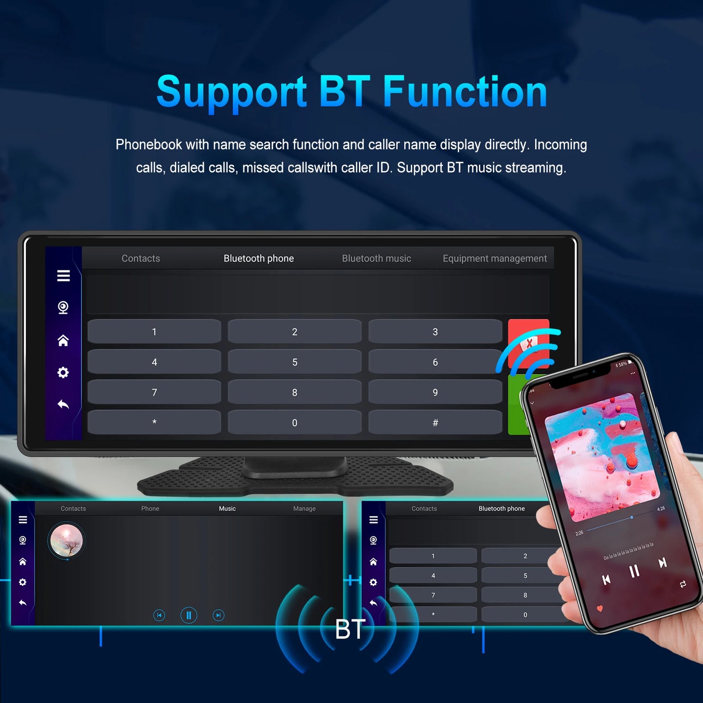 Podofo 4+64G Android 13 Car Monitor Wireless Carplay Android Auto 10.26'' Dashboard Dash Cam GPS WIFI Front Camera Smart Player