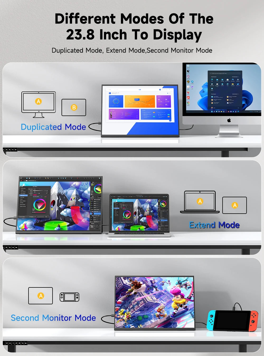 EVICIV 23.8" 120Hz Large Portable Monitor 1080P w/180° Adjustable Stand USB-C HDMI External Laptop Display for PS5/4 Desktop Mac