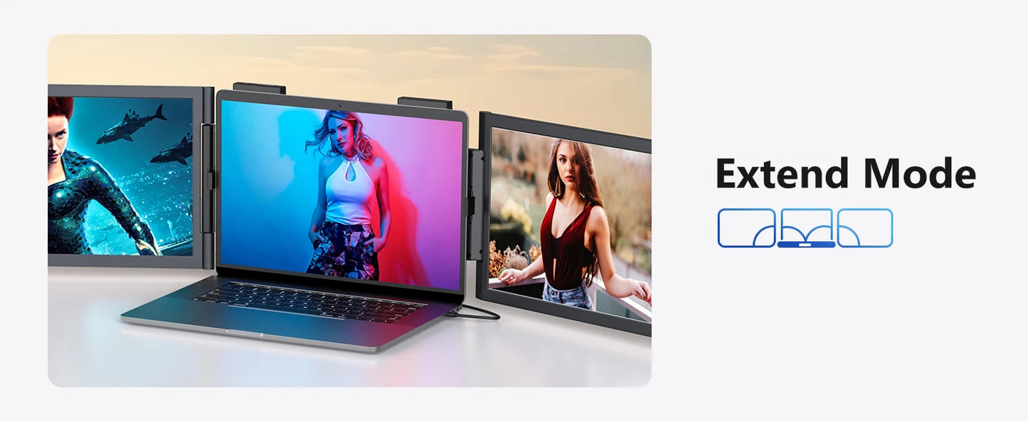 Amoudo 14 Inch 1920*1080P Dual Laptop Monitor IPS Portable Triple Monitor with USB-C Port for 14-16.5" Laptops Windows/Mac Xbox