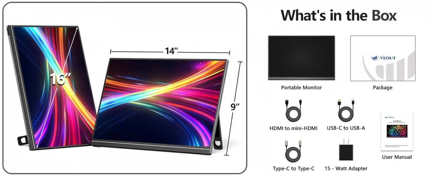 16 inch 2.5K 144Hz Portable Gaming Monitor,2560x1600 100% sRGB HDR FreeSync ,Ultra Slim w/Kickstand , Blue Light External Screen