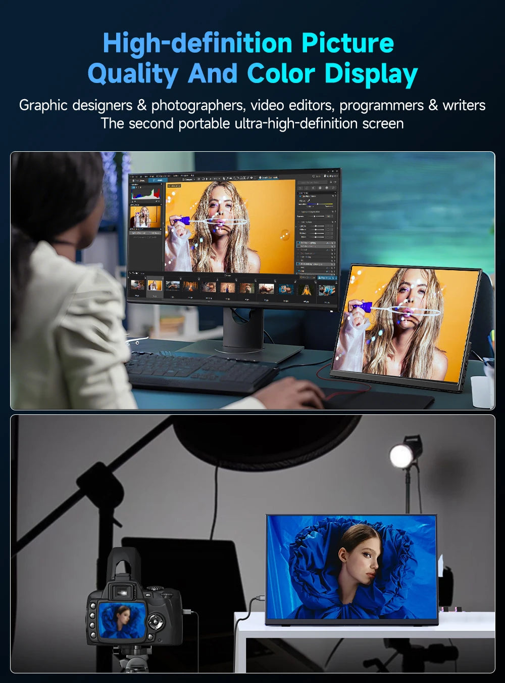 UPERFECT 4K Portable Monitor 13.4" 3840 * 2400 IPS HDMI USB C Computer Gaming Display Extenal Screen For Laptop PC Phone Switch