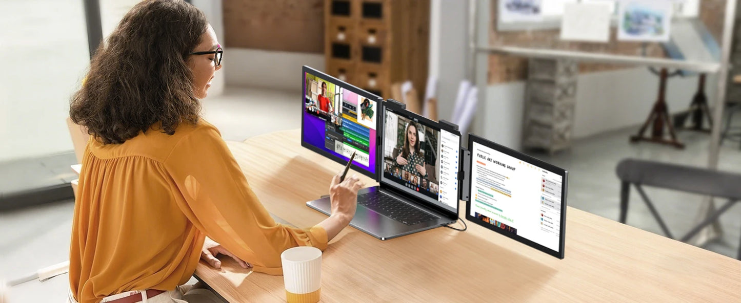 Amoudo 14 Inch 1920*1080P Dual Laptop Monitor IPS Portable Triple Monitor with USB-C Port for 14-16.5" Laptops Windows/Mac Xbox