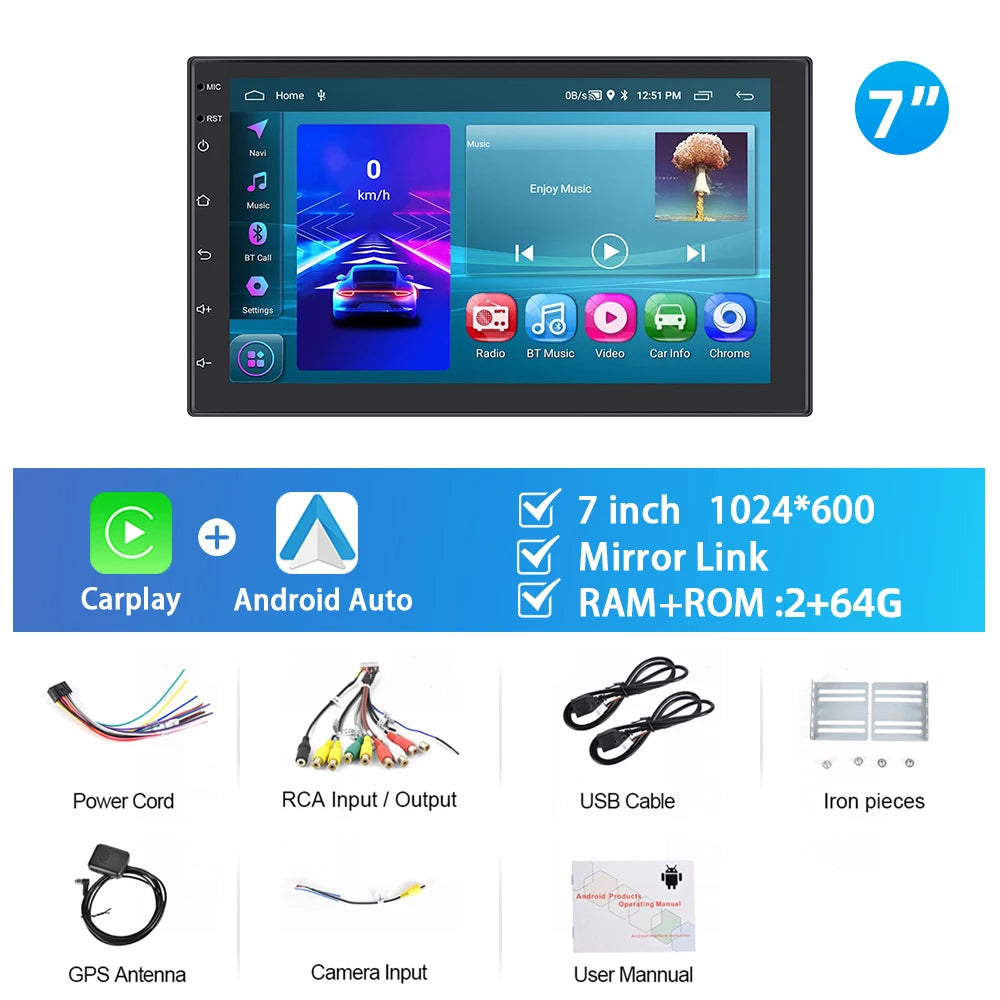 Podofo 10.1"/9"/7 " Android Car Radio 2Din Multimedia Video Player Carplay Android Auto Car Stereo For Toyota Volkswagen Hyundai