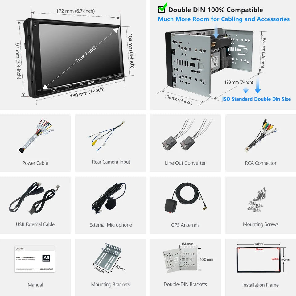 ATOTO Universal 7 inch Android Car Stereo Double 2 Din Multimedia Player Carplay Screen Android Auto 2Din Bluetooth Radio A6