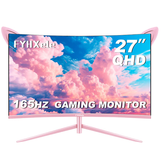 27inch Curved Pink Monitor QHD 165hz 1800R Gaming Display HDR10 Free-Sync Desktop Screen 1ms GTG  With Speakers Tilt Adjustable