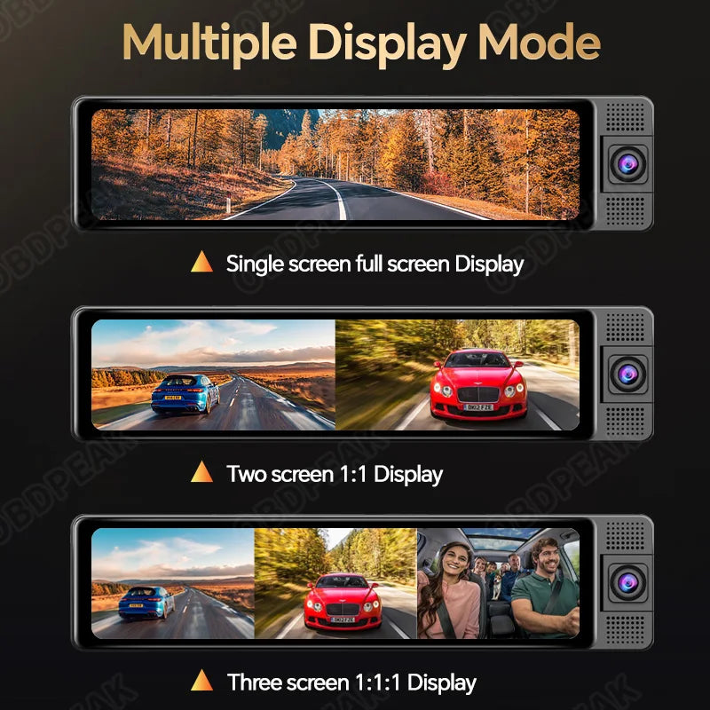 11.26 Inch 3 Camera 4K+1080P+1080P Video Recording Wifi Rearview Mirror Car DVRs Touch Screen Infrared Night Vision Car Dash Cam
