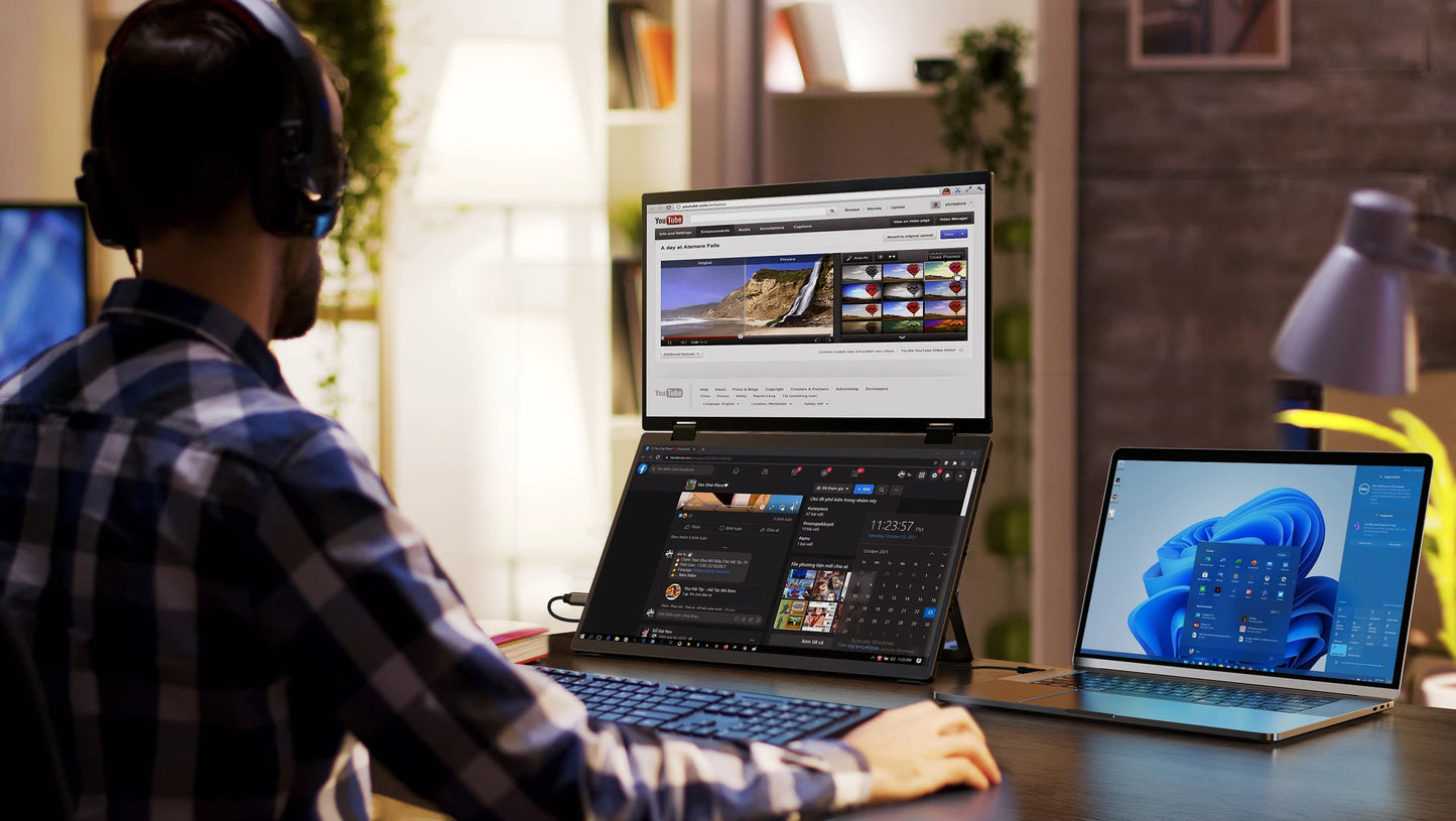 UPERFECT Triple Screen 15.6"/18.5“ Portable Foldable Monitor Dual Screen with Stand Extender 1080P FHD IPS for Laptop Windows